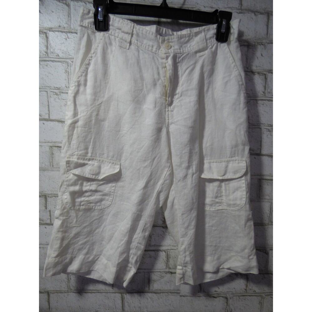 JW Los Angeles Johnny Was White Linen Roll Tab Cargo Shorts XS NEW